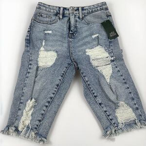 Wild Fable Womens Jean Shorts 2 High Rise Bermuda Distressed Acid Wash Denim
